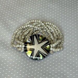 Abalone Bracelet with Natural Fossil Beads Size S/M